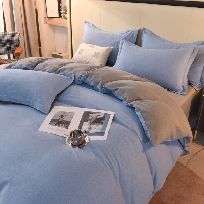 91家纺网 家纺一手货源 找家纺 磨毛世家家纺 2026新款多规格铂金磨毛纯棉加厚全棉磨毛四件套 双拼-蓝灰