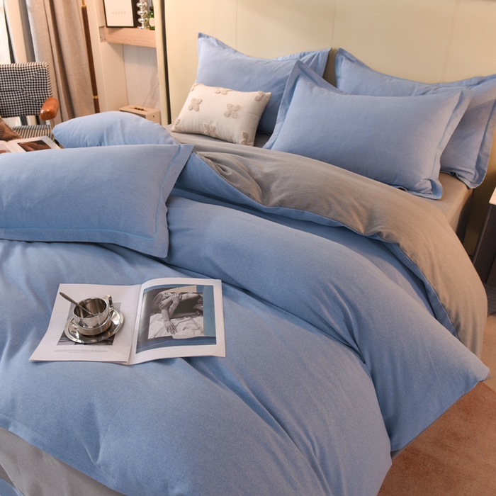 91家纺网 家纺一手货源 找家纺 磨毛世家家纺 2026新款多规格铂金磨毛纯棉加厚全棉磨毛四件套 双拼-蓝灰