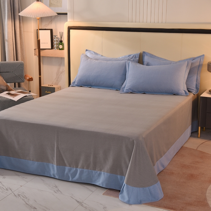 91家纺网 家纺一手货源 找家纺 磨毛世家家纺 2026新款多规格铂金磨毛纯棉加厚全棉磨毛四件套 双拼-蓝灰