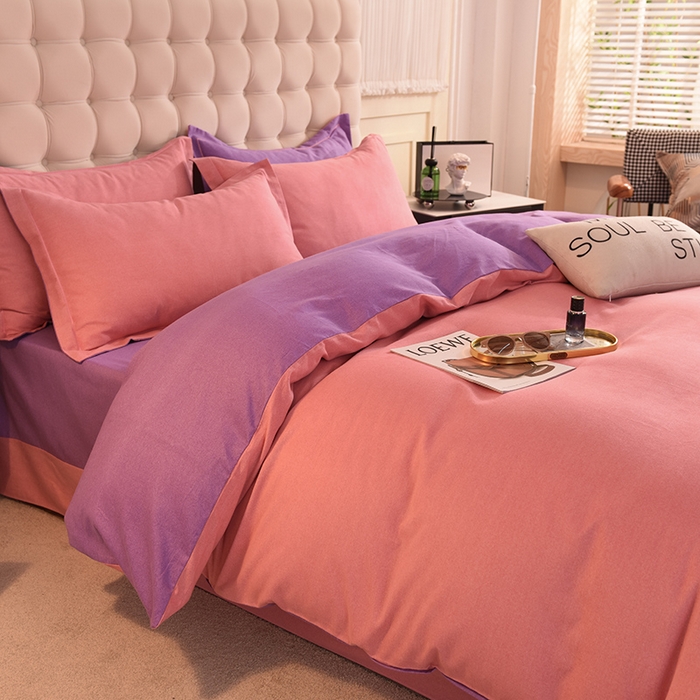 91家纺网 家纺一手货源 找家纺 磨毛世家家纺 2026新款多规格铂金磨毛纯棉加厚全棉磨毛四件套 双拼-紫豆沙