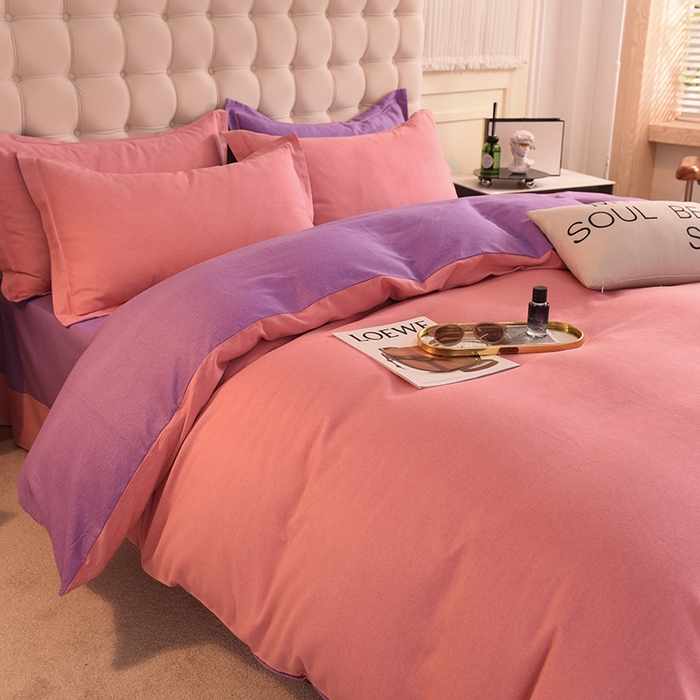 91家纺网 家纺一手货源 找家纺 磨毛世家家纺 2026新款多规格铂金磨毛纯棉加厚全棉磨毛四件套 双拼-紫豆沙