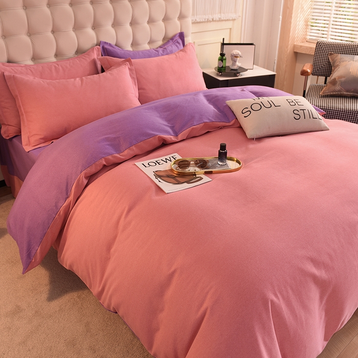 91家纺网 家纺一手货源 找家纺 磨毛世家家纺 2026新款多规格铂金磨毛纯棉加厚全棉磨毛四件套 双拼-紫豆沙