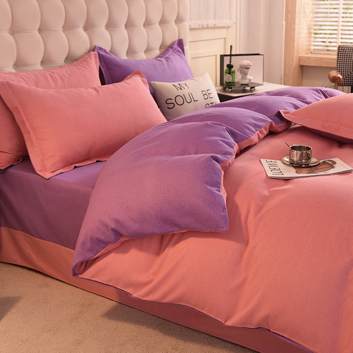 91家纺网 家纺一手货源 找家纺 磨毛世家家纺 2026新款多规格铂金磨毛纯棉加厚全棉磨毛四件套 双拼-紫豆沙