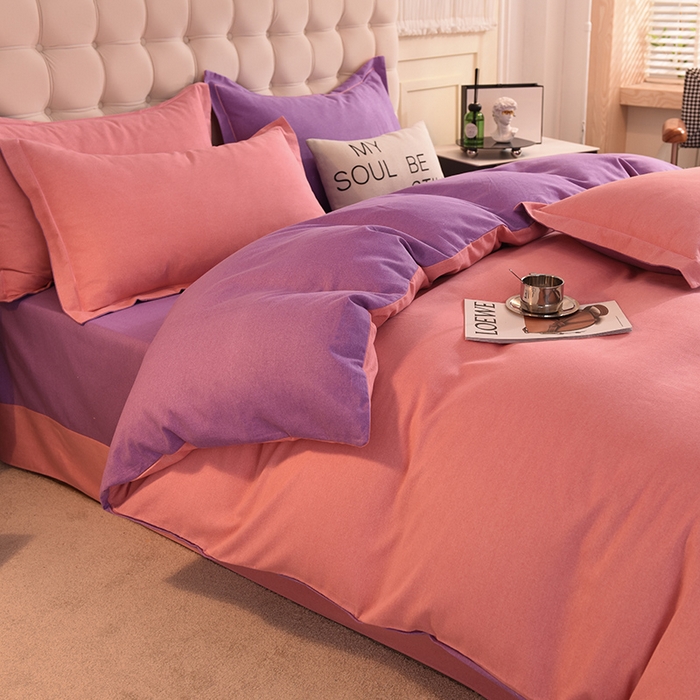 91家纺网 家纺一手货源 找家纺 磨毛世家家纺 2026新款多规格铂金磨毛纯棉加厚全棉磨毛四件套 双拼-紫豆沙