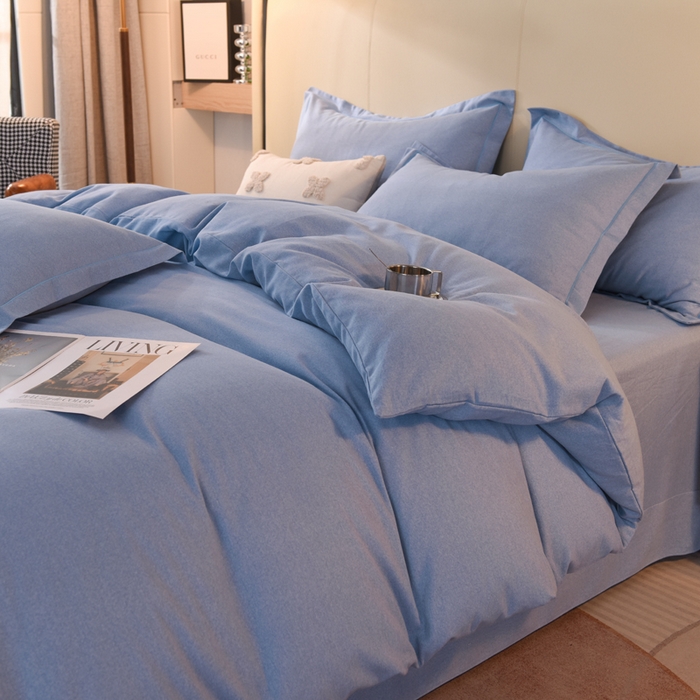 91家纺网 家纺一手货源 找家纺 磨毛世家家纺 2026新款多规格铂金磨毛纯棉加厚全棉磨毛四件套 天蓝