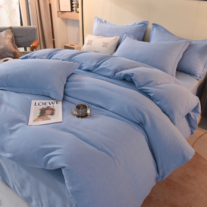 91家纺网 家纺一手货源 找家纺 磨毛世家家纺 2026新款多规格铂金磨毛纯棉加厚全棉磨毛四件套 天蓝