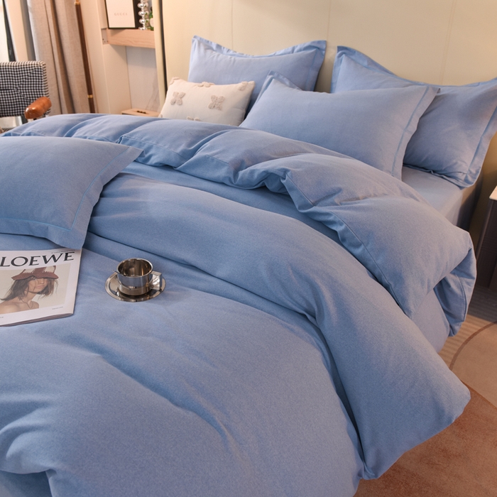 91家纺网 家纺一手货源 找家纺 磨毛世家家纺 2026新款多规格铂金磨毛纯棉加厚全棉磨毛四件套 天蓝