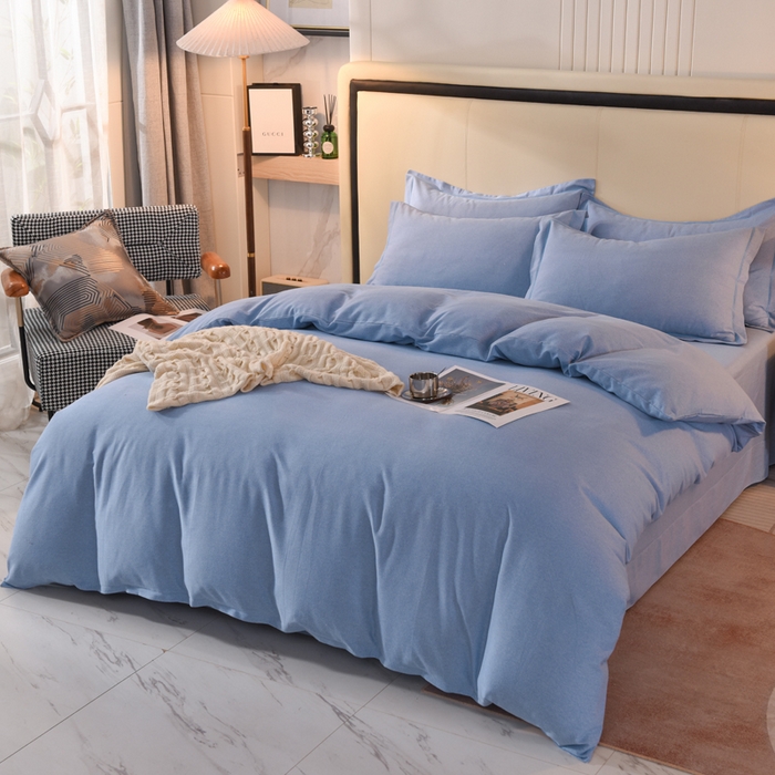 91家纺网 家纺一手货源 找家纺 磨毛世家家纺 2026新款多规格铂金磨毛纯棉加厚全棉磨毛四件套 天蓝