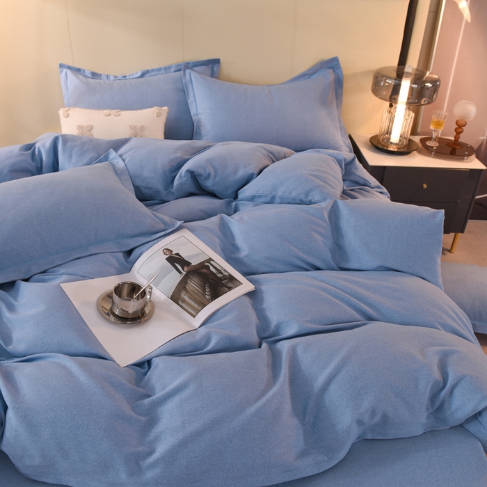 91家纺网 家纺一手货源 找家纺 磨毛世家家纺 2026新款多规格铂金磨毛纯棉加厚全棉磨毛四件套 天蓝