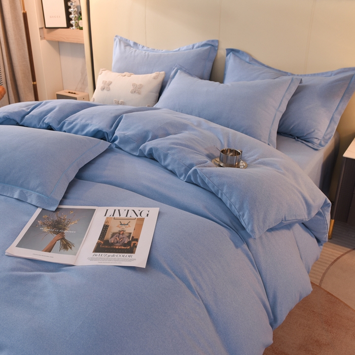 91家纺网 家纺一手货源 找家纺 磨毛世家家纺 2026新款多规格铂金磨毛纯棉加厚全棉磨毛四件套 天蓝