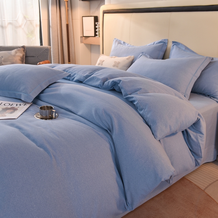 91家纺网 家纺一手货源 找家纺 磨毛世家家纺 2026新款多规格铂金磨毛纯棉加厚全棉磨毛四件套 天蓝