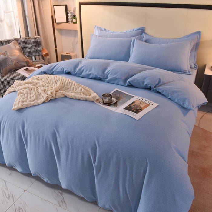 91家纺网 家纺一手货源 找家纺 磨毛世家家纺 2026新款多规格铂金磨毛纯棉加厚全棉磨毛四件套 天蓝