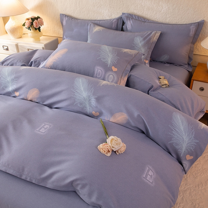 91家纺网 家纺一手货源 找家纺 磨毛世家家纺 2026新款多规格铂金磨毛纯棉加厚全棉磨毛四件套 永恒之羽-灰