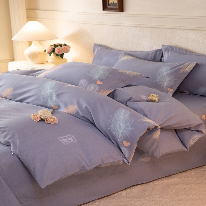 91家纺网 家纺一手货源 找家纺 磨毛世家家纺 2026新款多规格铂金磨毛纯棉加厚全棉磨毛四件套 永恒之羽-灰