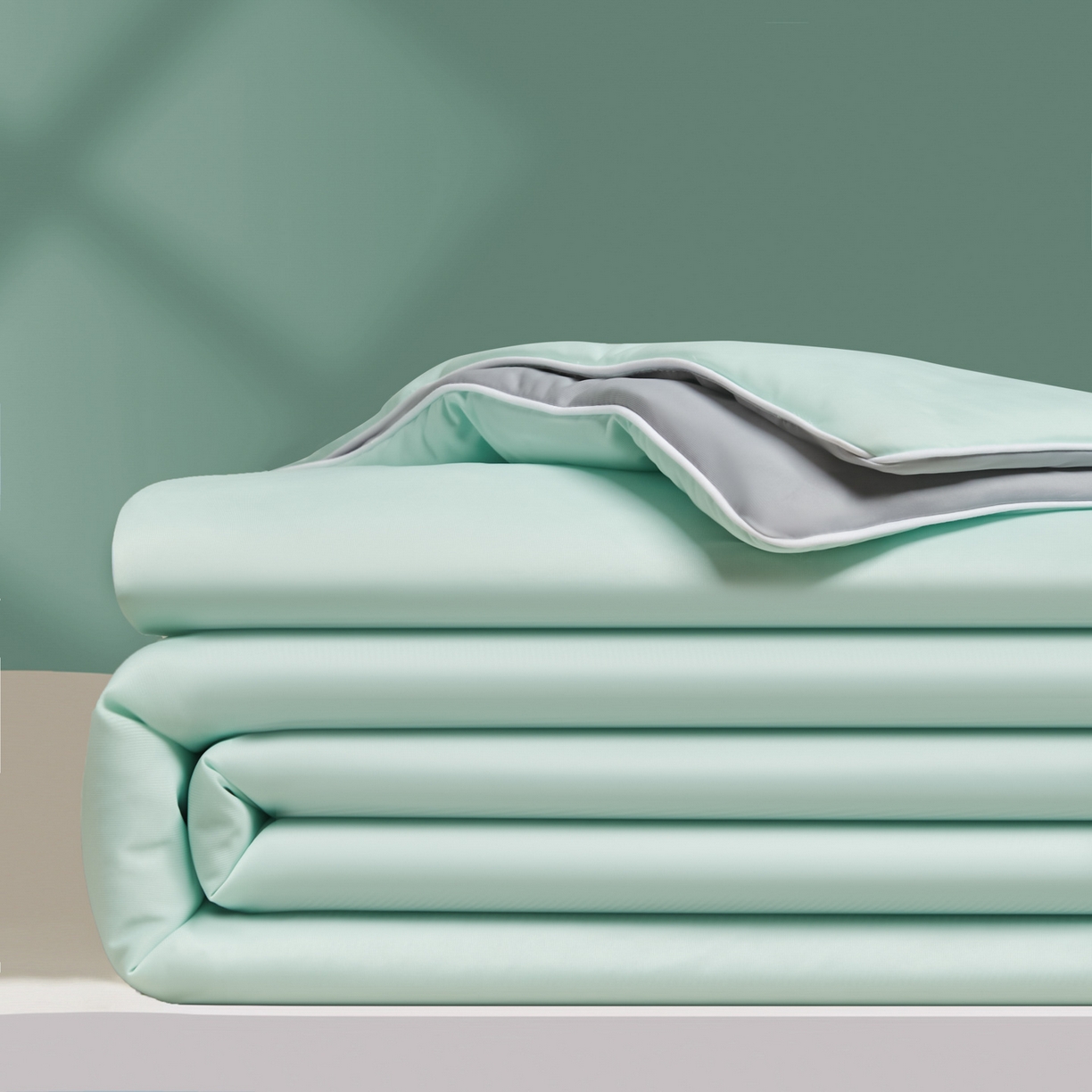 91家纺网 家纺一手货源 找家纺 吾秀家居 2026新款冰爽系列-凉感丝夏被四件套 豆绿