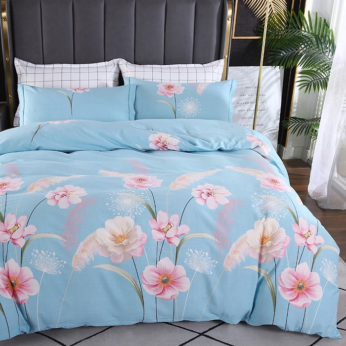 91家纺网 家纺一手货源 找家纺 磨毛世家家纺 2026新款多规格铂金磨毛纯棉加厚全棉磨毛四件套 相思花影-蓝