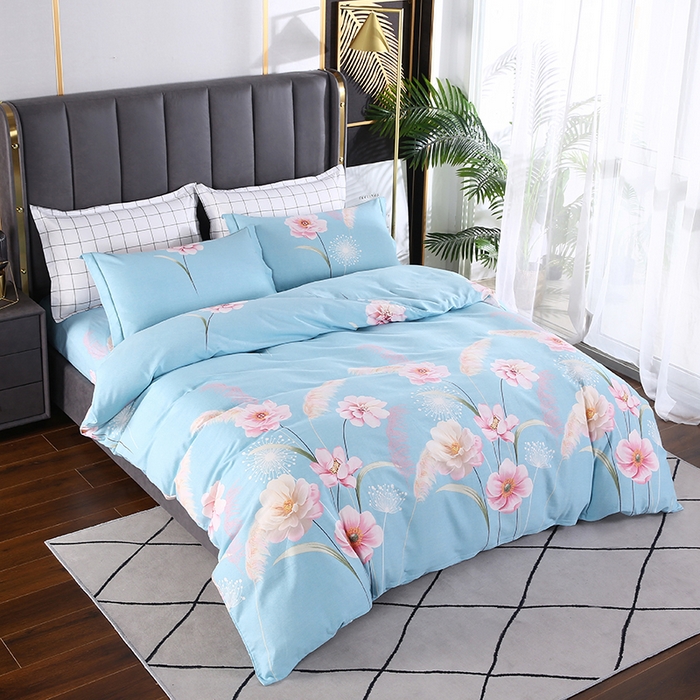 91家纺网 家纺一手货源 找家纺 磨毛世家家纺 2026新款多规格铂金磨毛纯棉加厚全棉磨毛四件套 相思花影-蓝