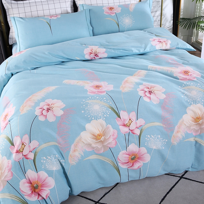 91家纺网 家纺一手货源 找家纺 磨毛世家家纺 2026新款多规格铂金磨毛纯棉加厚全棉磨毛四件套 相思花影-蓝