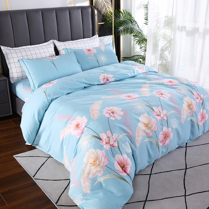 91家纺网 家纺一手货源 找家纺 磨毛世家家纺 2026新款多规格铂金磨毛纯棉加厚全棉磨毛四件套 相思花影-蓝