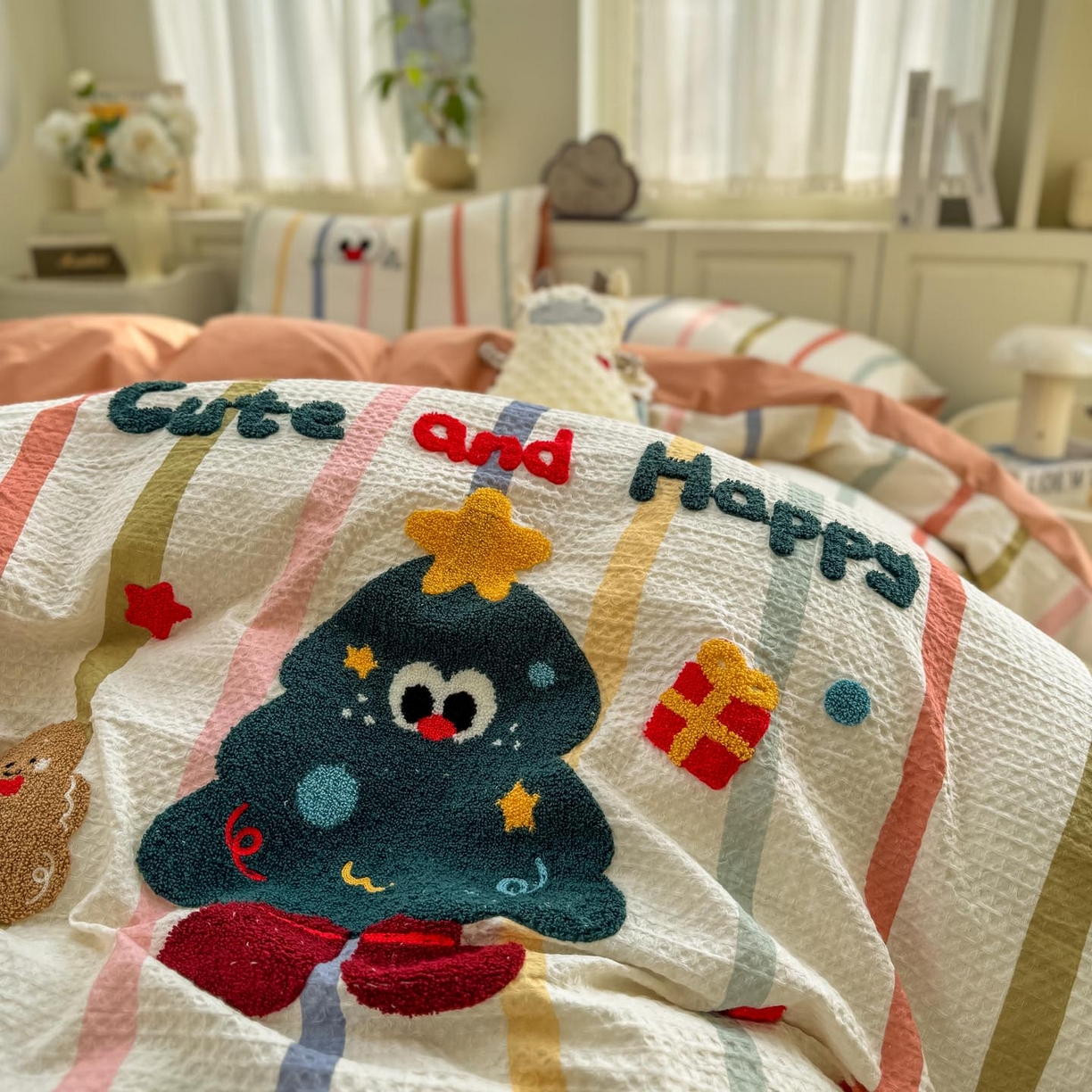 91家纺网 家纺一手货源 找家纺 宜家坊 2026新款全棉纯棉华夫格毛巾绣四件套 彩色日记