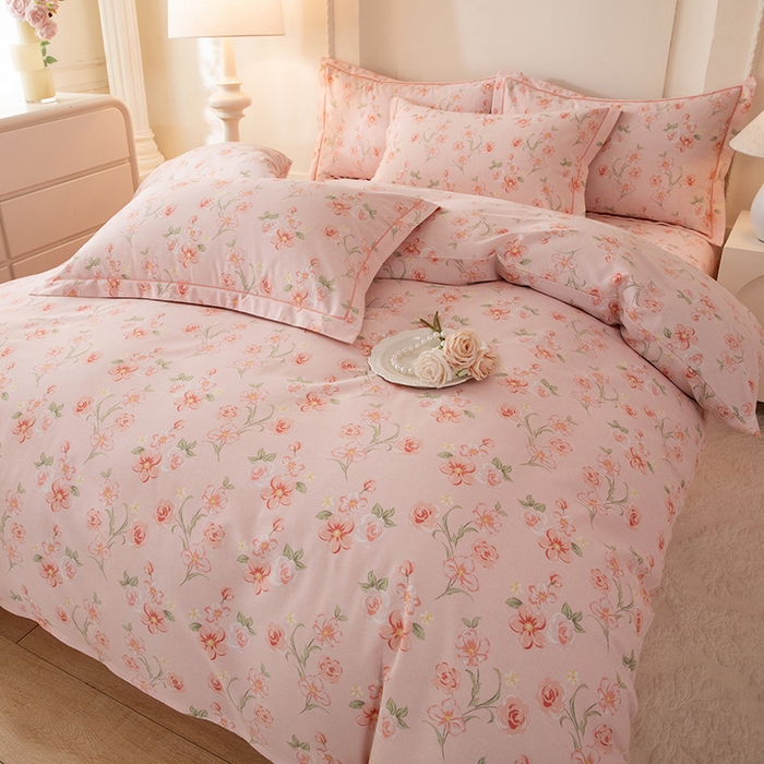 91家纺网 家纺一手货源 找家纺 磨毛世家家纺 2026新款多规格铂金磨毛纯棉加厚全棉磨毛四件套 香雪海-粉