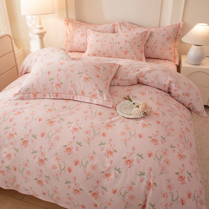 91家纺网 家纺一手货源 找家纺 磨毛世家家纺 2026新款多规格铂金磨毛纯棉加厚全棉磨毛四件套 香雪海-粉