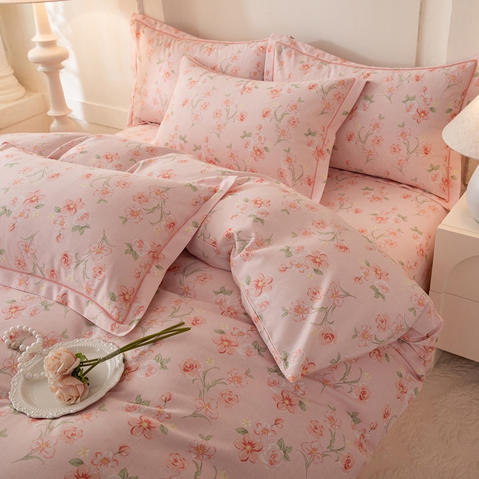 91家纺网 家纺一手货源 找家纺 磨毛世家家纺 2026新款多规格铂金磨毛纯棉加厚全棉磨毛四件套 香雪海-粉