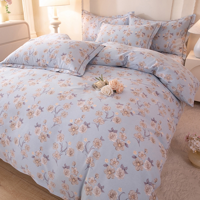 91家纺网 家纺一手货源 找家纺 磨毛世家家纺 2026新款多规格铂金磨毛纯棉加厚全棉磨毛四件套 香雪海-蓝