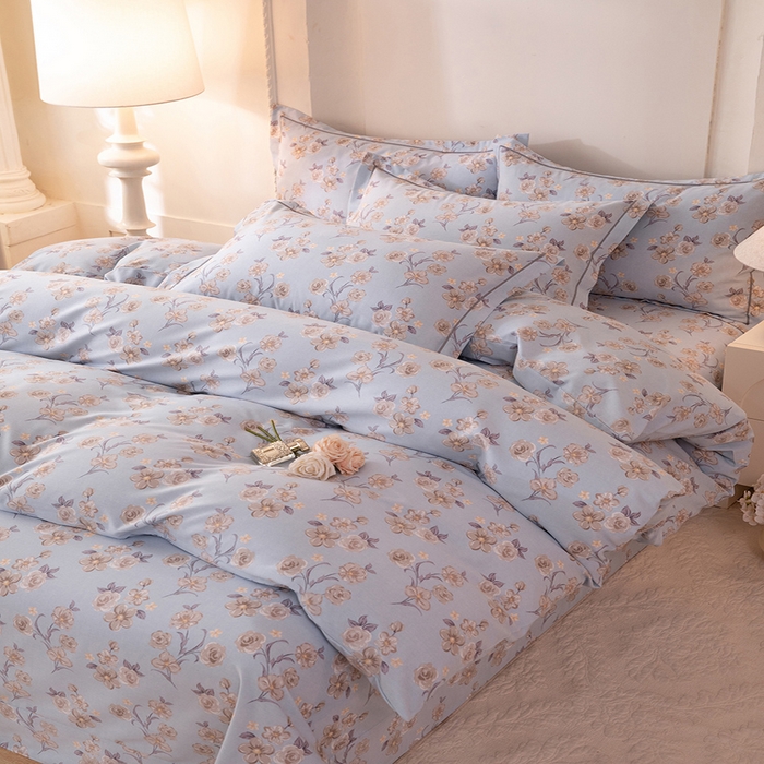 91家纺网 家纺一手货源 找家纺 磨毛世家家纺 2026新款多规格铂金磨毛纯棉加厚全棉磨毛四件套 香雪海-蓝