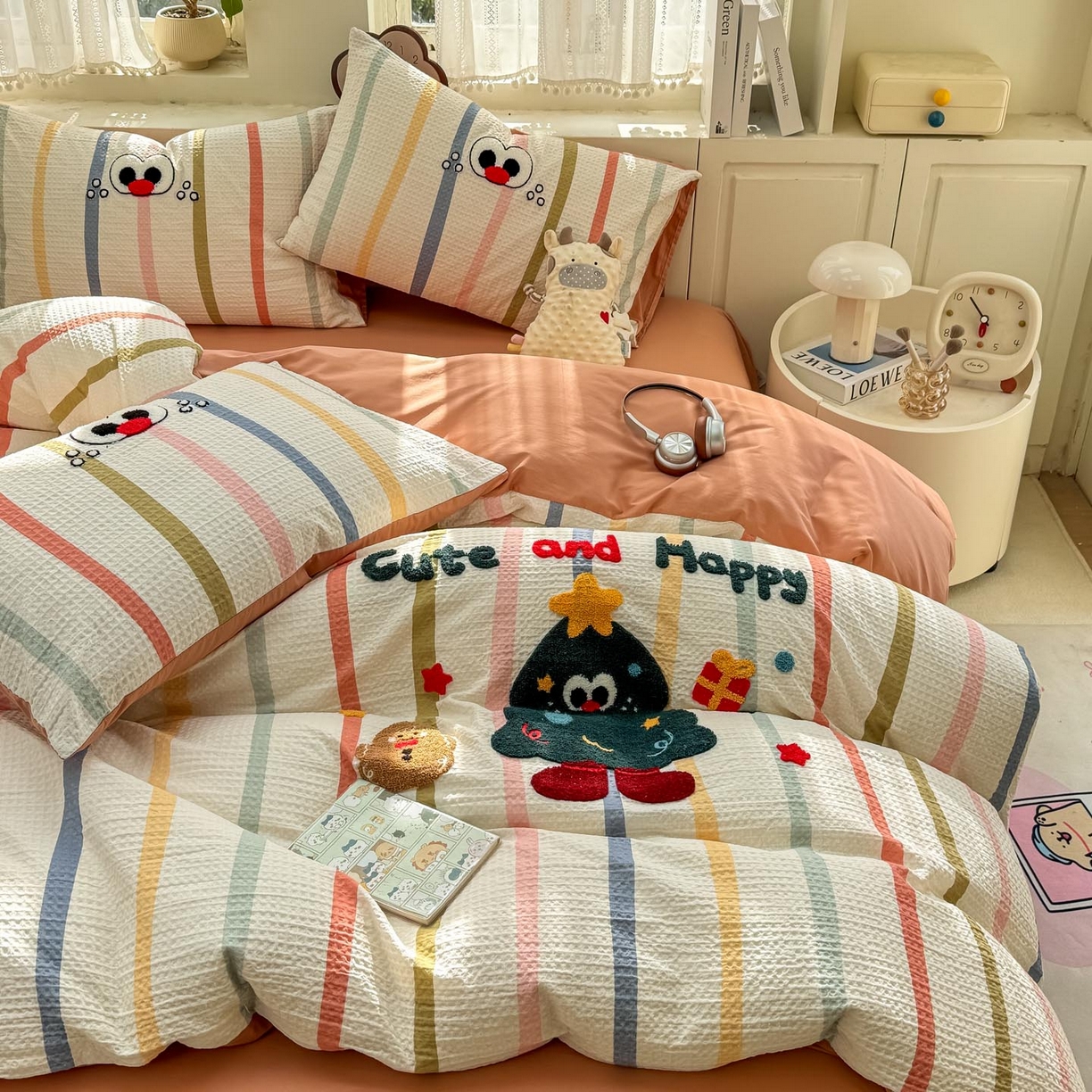 宜家坊 2026新款全棉纯棉华夫格毛巾绣四件套 彩色日记