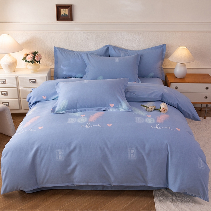 磨毛世家家纺 2026新款多规格铂金磨毛纯棉加厚全棉磨毛四件套 永恒之羽-蓝