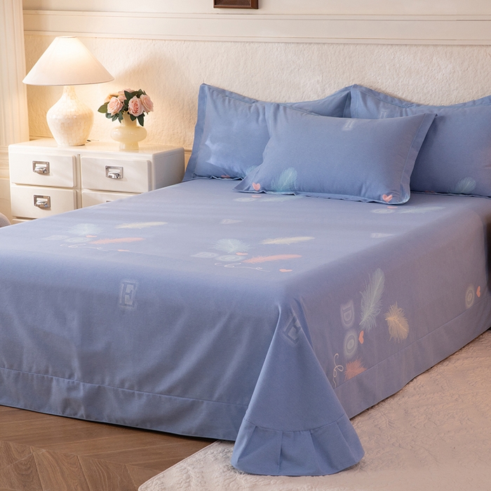 91家纺网 家纺一手货源 找家纺 磨毛世家家纺 2026新款多规格铂金磨毛纯棉加厚全棉磨毛四件套 永恒之羽-蓝