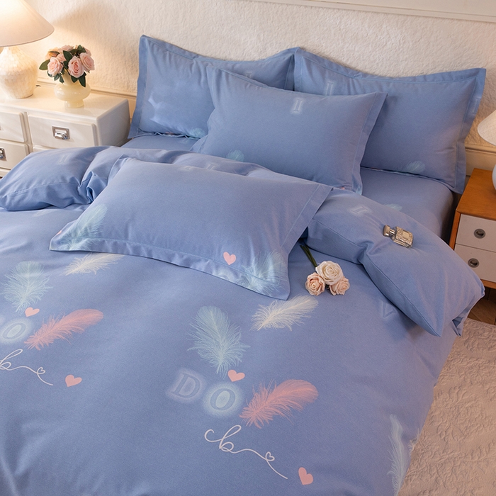 91家纺网 家纺一手货源 找家纺 磨毛世家家纺 2026新款多规格铂金磨毛纯棉加厚全棉磨毛四件套 永恒之羽-蓝