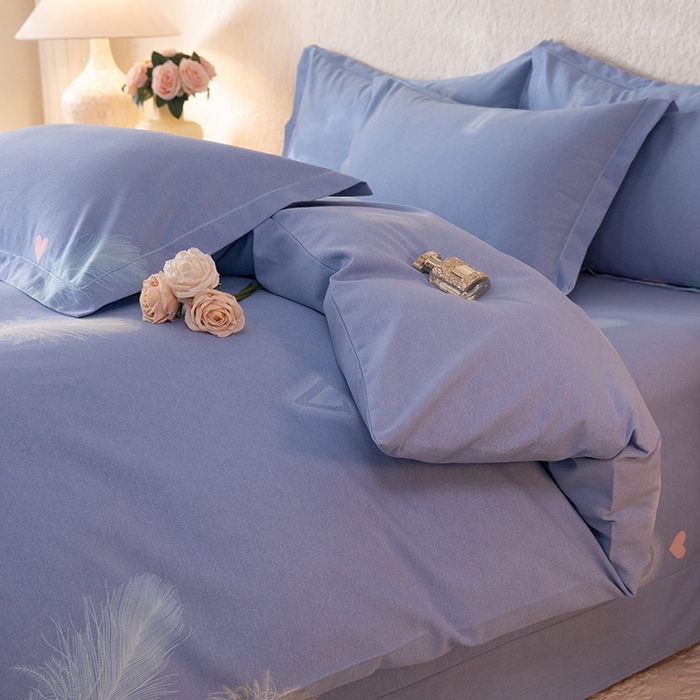 91家纺网 家纺一手货源 找家纺 磨毛世家家纺 2026新款多规格铂金磨毛纯棉加厚全棉磨毛四件套 永恒之羽-蓝