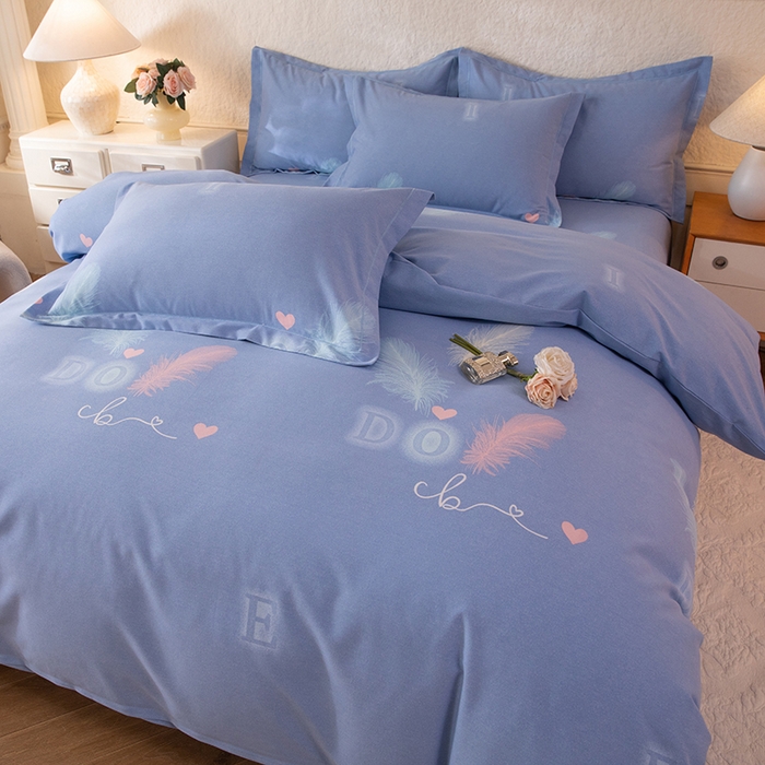 91家纺网 家纺一手货源 找家纺 磨毛世家家纺 2026新款多规格铂金磨毛纯棉加厚全棉磨毛四件套 永恒之羽-蓝