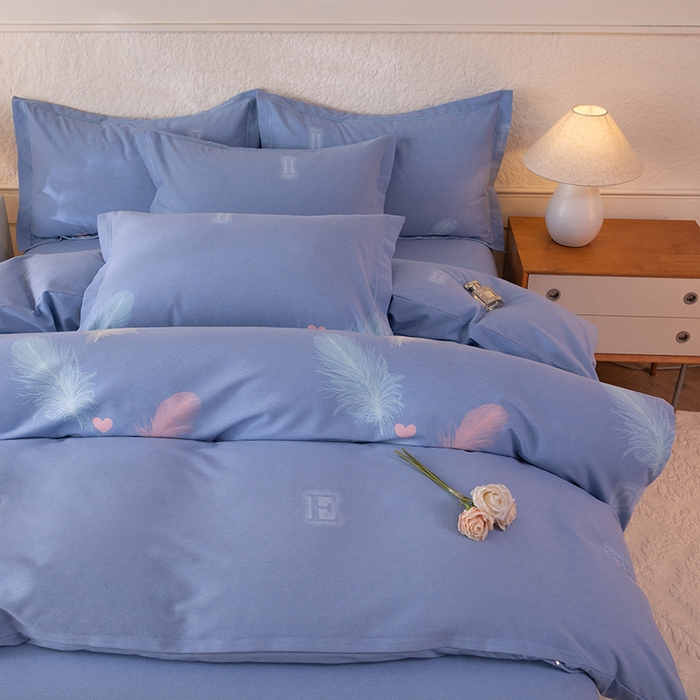 91家纺网 家纺一手货源 找家纺 磨毛世家家纺 2026新款多规格铂金磨毛纯棉加厚全棉磨毛四件套 永恒之羽-蓝