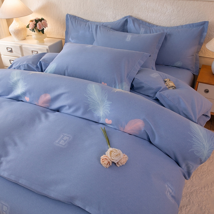 91家纺网 家纺一手货源 找家纺 磨毛世家家纺 2026新款多规格铂金磨毛纯棉加厚全棉磨毛四件套 永恒之羽-蓝