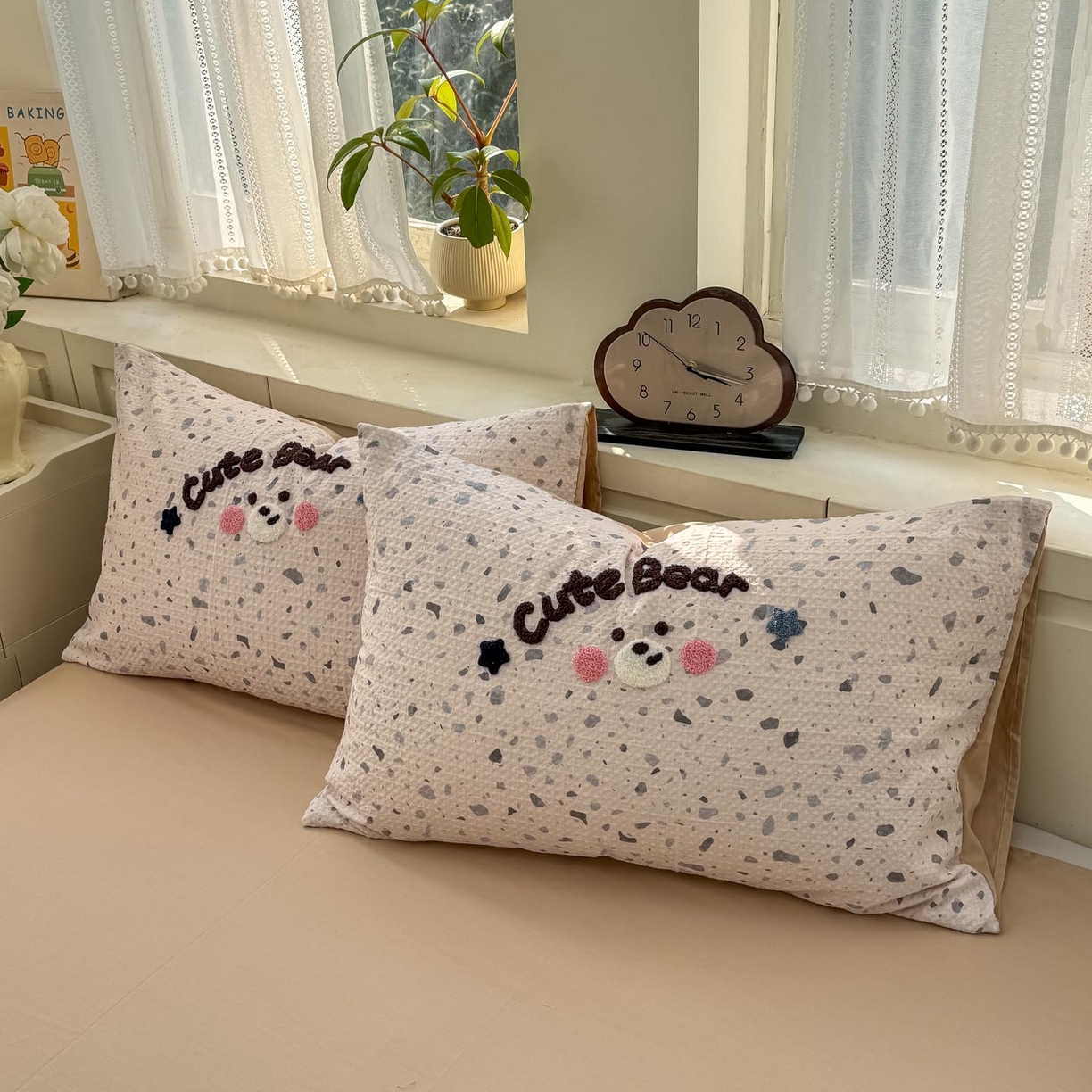 91家纺网 家纺一手货源 找家纺 宜家坊 2026新款全棉纯棉华夫格毛巾绣四件套 嘟嘟熊