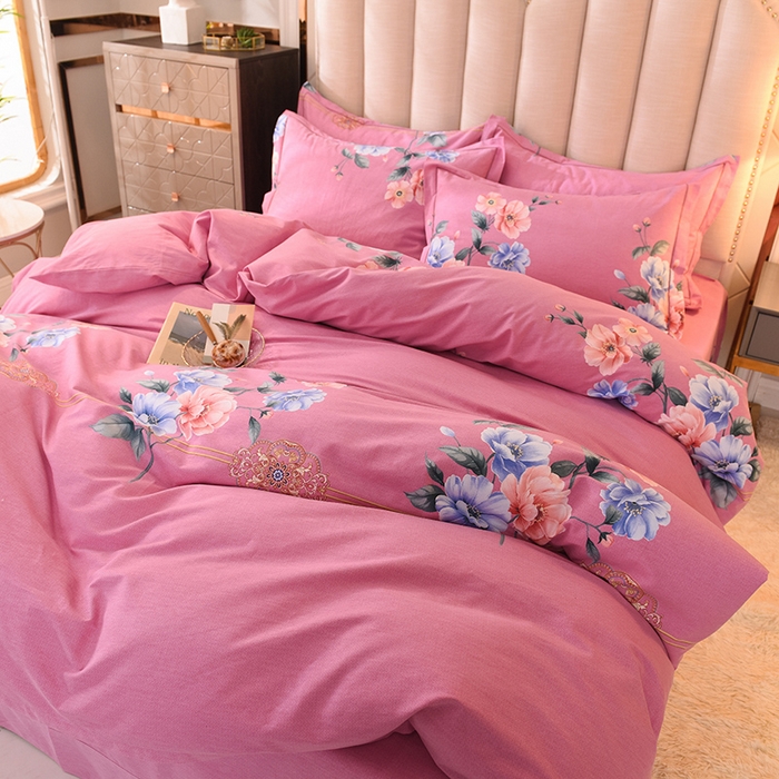 91家纺网 家纺一手货源 找家纺 磨毛世家家纺 2026新款多规格铂金磨毛纯棉加厚全棉磨毛四件套 因为爱情-粉