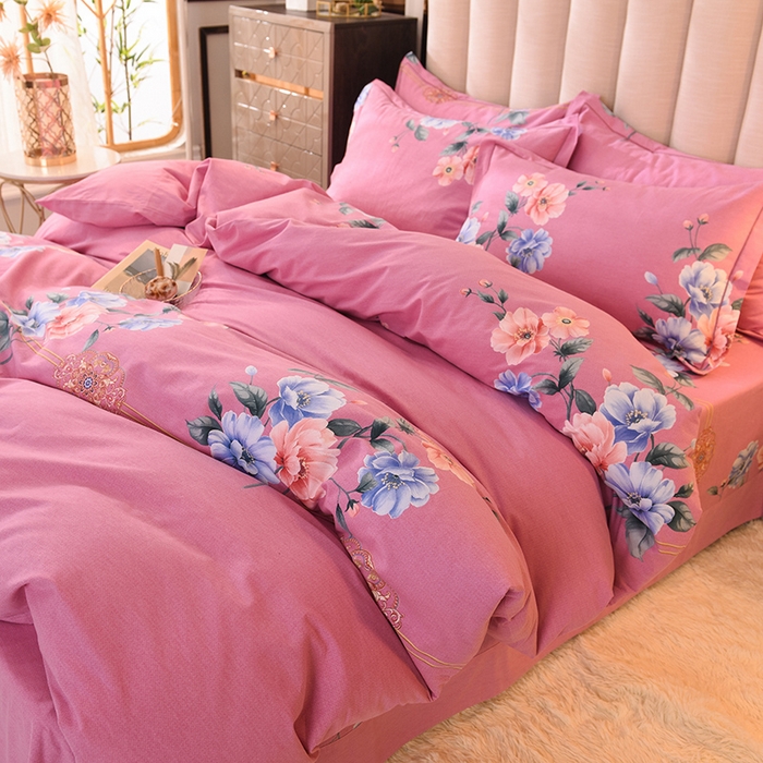 91家纺网 家纺一手货源 找家纺 磨毛世家家纺 2026新款多规格铂金磨毛纯棉加厚全棉磨毛四件套 因为爱情-粉