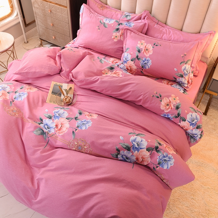 91家纺网 家纺一手货源 找家纺 磨毛世家家纺 2026新款多规格铂金磨毛纯棉加厚全棉磨毛四件套 因为爱情-粉