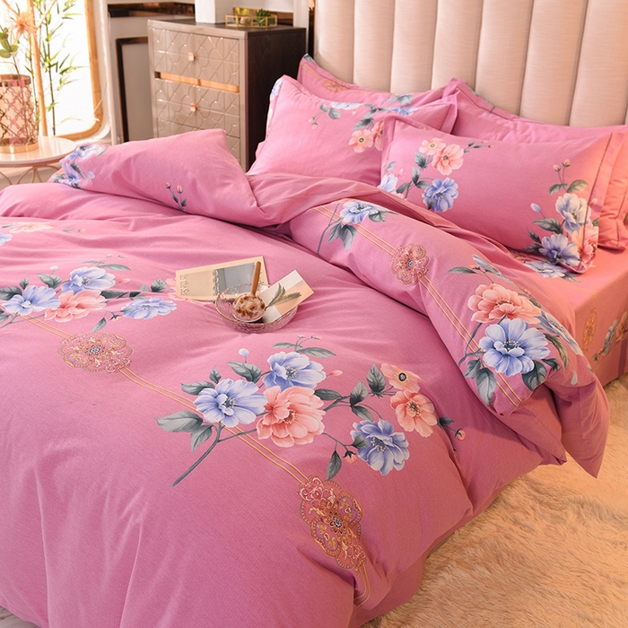 91家纺网 家纺一手货源 找家纺 磨毛世家家纺 2026新款多规格铂金磨毛纯棉加厚全棉磨毛四件套 因为爱情-粉