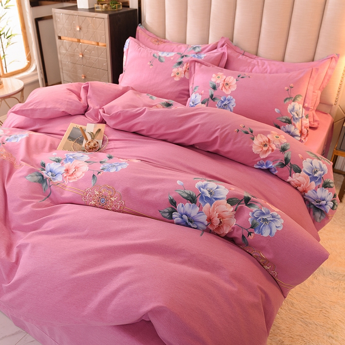 91家纺网 家纺一手货源 找家纺 磨毛世家家纺 2026新款多规格铂金磨毛纯棉加厚全棉磨毛四件套 因为爱情-粉