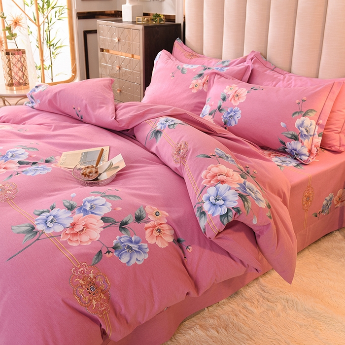 91家纺网 家纺一手货源 找家纺 磨毛世家家纺 2026新款多规格铂金磨毛纯棉加厚全棉磨毛四件套 因为爱情-粉