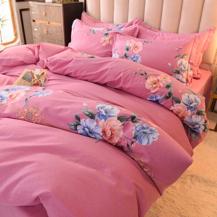 91家纺网 家纺一手货源 找家纺 磨毛世家家纺 2026新款多规格铂金磨毛纯棉加厚全棉磨毛四件套 因为爱情-粉