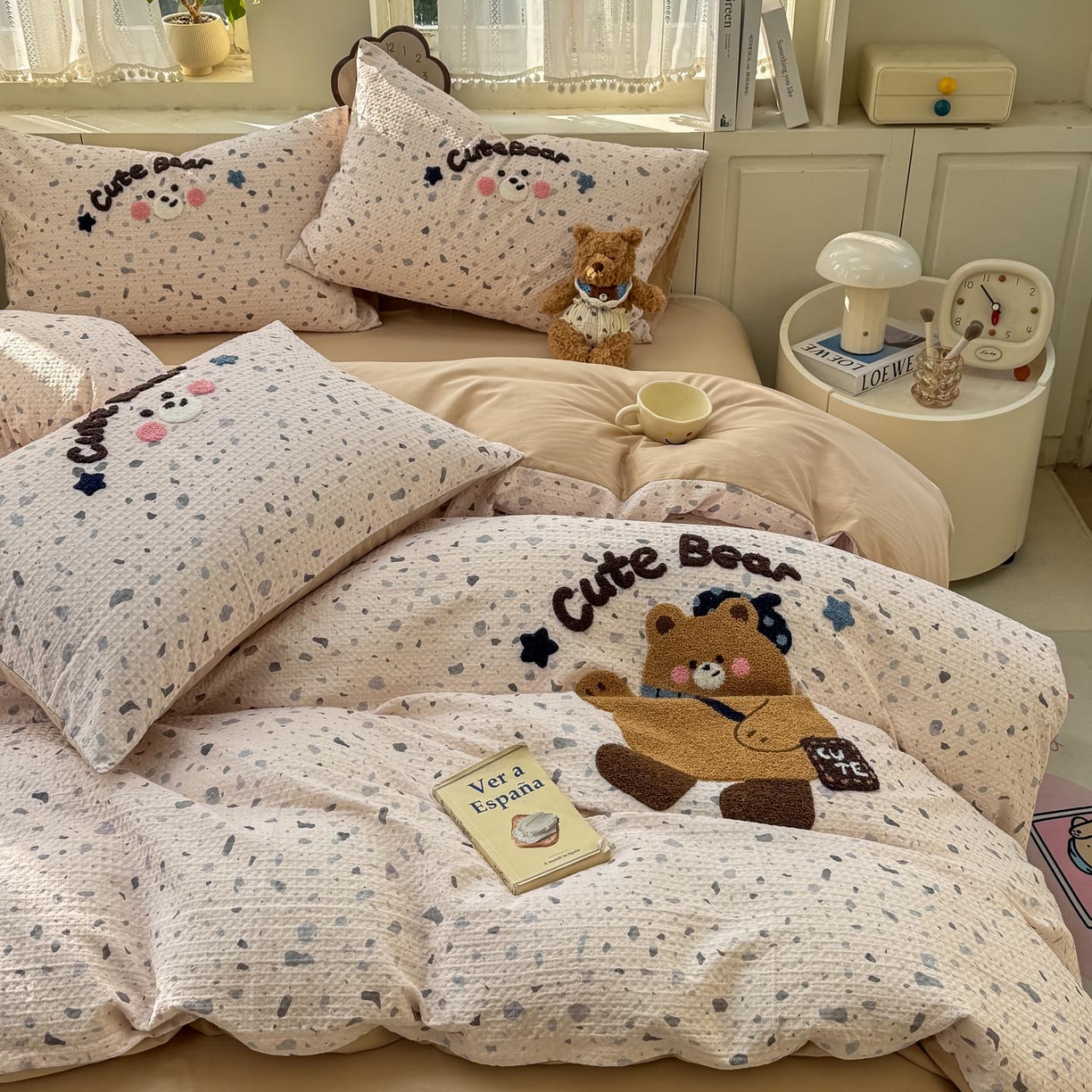 宜家坊 2026新款全棉纯棉华夫格毛巾绣四件套 嘟嘟熊