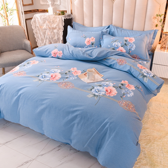 91家纺网 家纺一手货源 找家纺 磨毛世家家纺 2026新款多规格铂金磨毛纯棉加厚全棉磨毛四件套 因为爱情-蓝