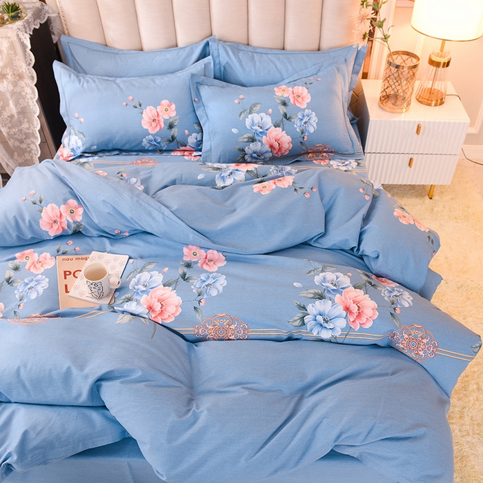 91家纺网 家纺一手货源 找家纺 磨毛世家家纺 2026新款多规格铂金磨毛纯棉加厚全棉磨毛四件套 因为爱情-蓝