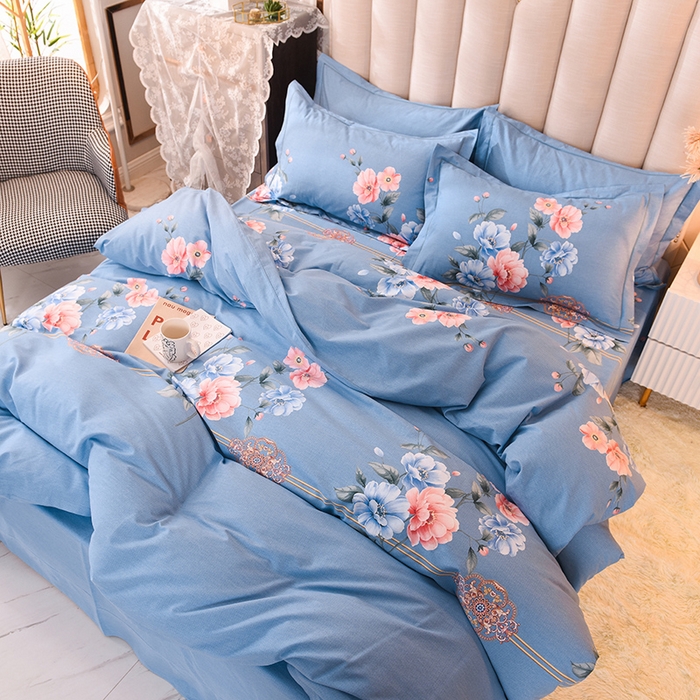 91家纺网 家纺一手货源 找家纺 磨毛世家家纺 2026新款多规格铂金磨毛纯棉加厚全棉磨毛四件套 因为爱情-蓝