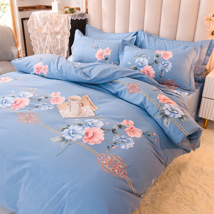 91家纺网 家纺一手货源 找家纺 磨毛世家家纺 2026新款多规格铂金磨毛纯棉加厚全棉磨毛四件套 因为爱情-蓝